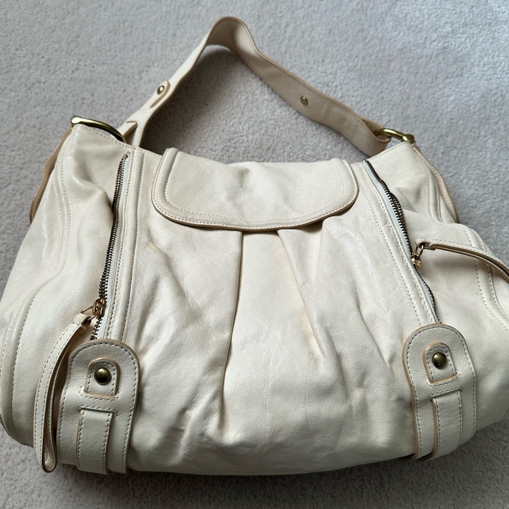 Kooba Cream Shoulder Bag with Gold Accents
